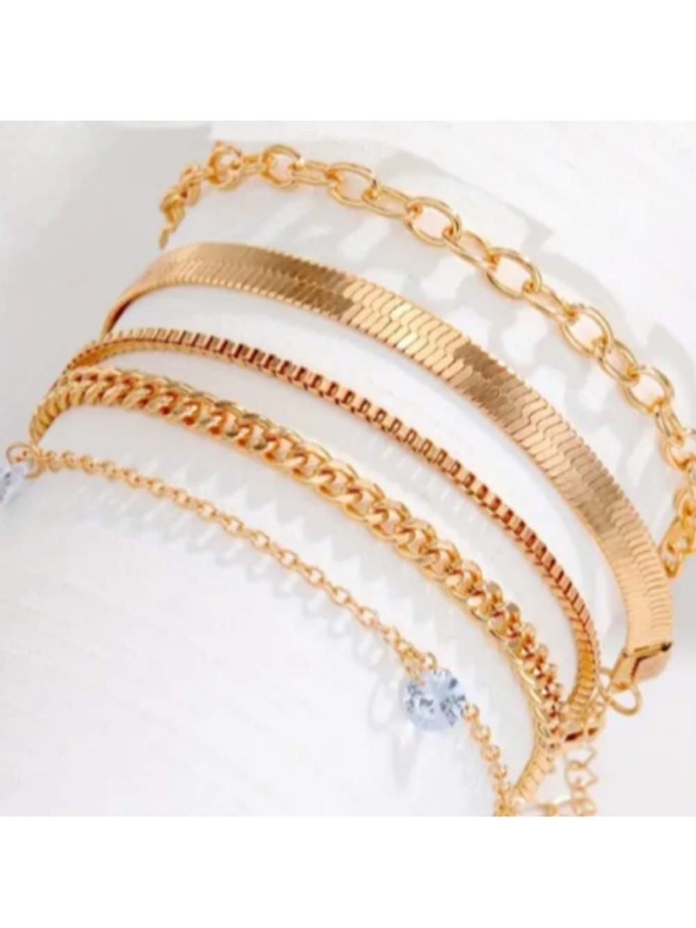 Crystal Gold Toned Chain Layered Bracelet Set - Picture 1 of 2